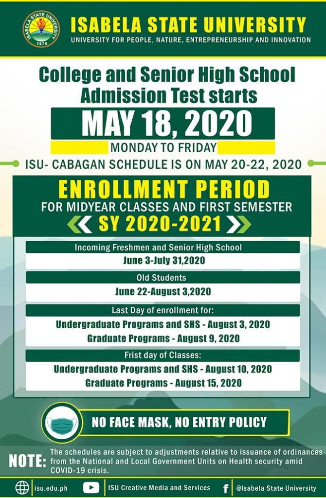 College Admission Test and Enrollment Schedule | Isabela State University